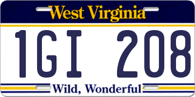 WV license plate 1GI208