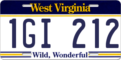 WV license plate 1GI212