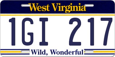 WV license plate 1GI217
