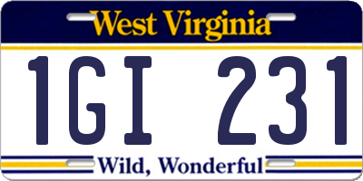WV license plate 1GI231