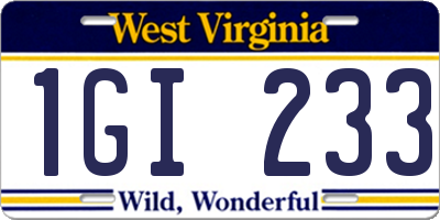 WV license plate 1GI233