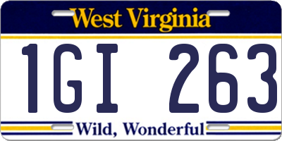 WV license plate 1GI263