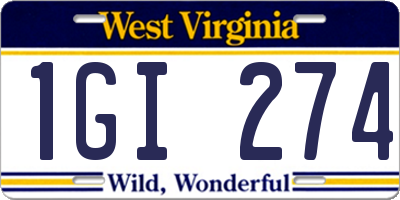 WV license plate 1GI274