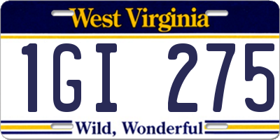 WV license plate 1GI275