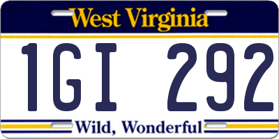 WV license plate 1GI292