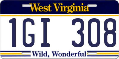 WV license plate 1GI308