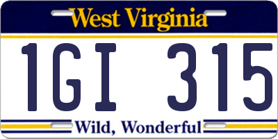 WV license plate 1GI315