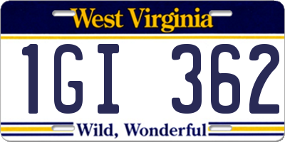 WV license plate 1GI362