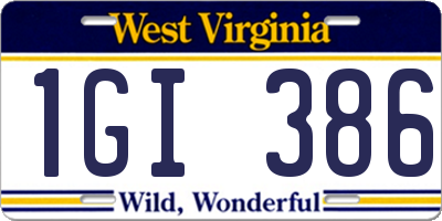 WV license plate 1GI386