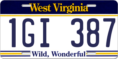 WV license plate 1GI387