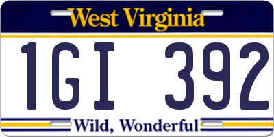 WV license plate 1GI392