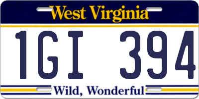 WV license plate 1GI394