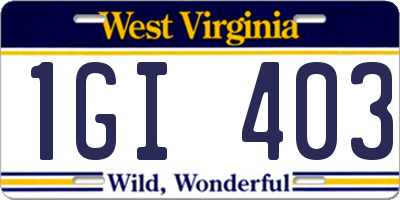 WV license plate 1GI403