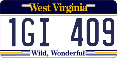 WV license plate 1GI409
