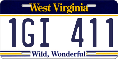 WV license plate 1GI411