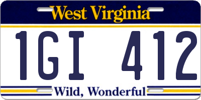 WV license plate 1GI412