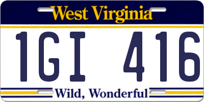 WV license plate 1GI416