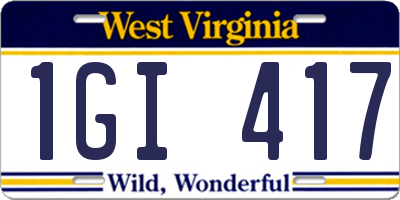 WV license plate 1GI417