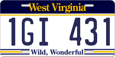 WV license plate 1GI431