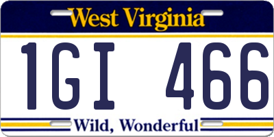 WV license plate 1GI466