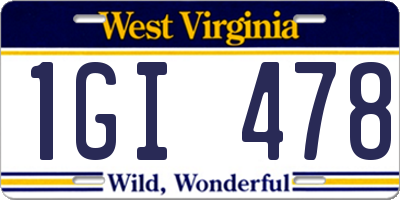WV license plate 1GI478