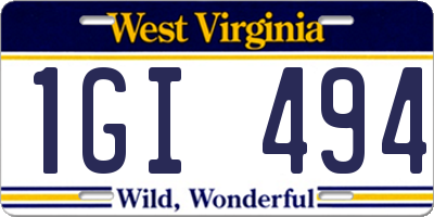 WV license plate 1GI494