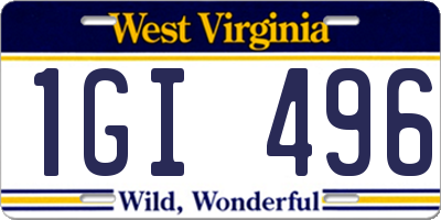 WV license plate 1GI496