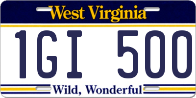 WV license plate 1GI500