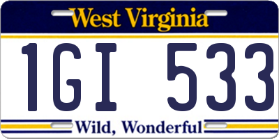 WV license plate 1GI533