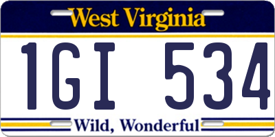 WV license plate 1GI534