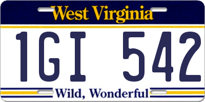 WV license plate 1GI542