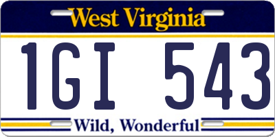 WV license plate 1GI543
