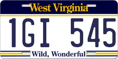 WV license plate 1GI545