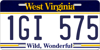WV license plate 1GI575