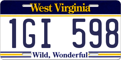 WV license plate 1GI598