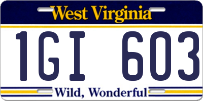 WV license plate 1GI603