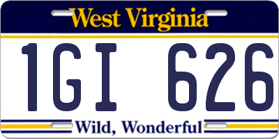 WV license plate 1GI626
