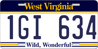 WV license plate 1GI634