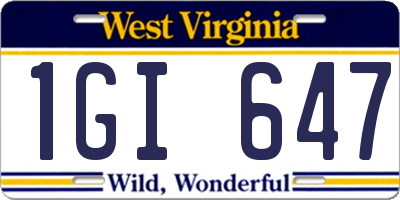 WV license plate 1GI647