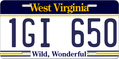 WV license plate 1GI650