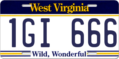 WV license plate 1GI666