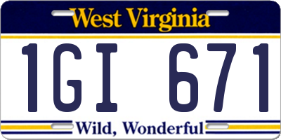 WV license plate 1GI671