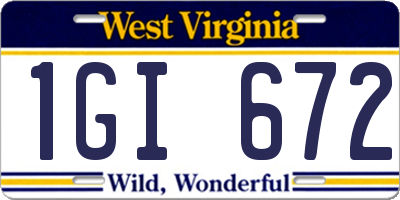WV license plate 1GI672