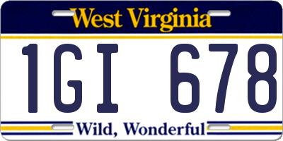WV license plate 1GI678