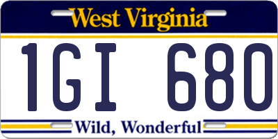 WV license plate 1GI680