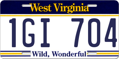 WV license plate 1GI704