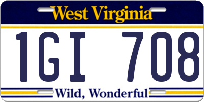 WV license plate 1GI708