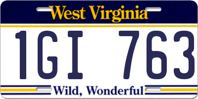 WV license plate 1GI763