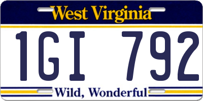 WV license plate 1GI792
