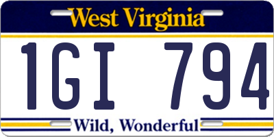 WV license plate 1GI794